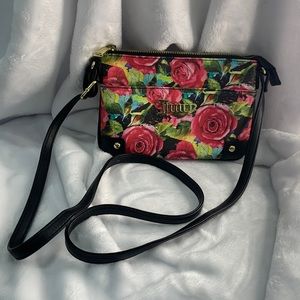 Juicy Couture Pink Rose with Black trim with gold hardware and zip pouch.